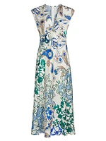 Laida Floral Satin Fit & Flare Midi-Dress