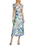 Laida Floral Satin Fit & Flare Midi-Dress