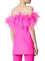 Crepe Couture Short Dress with Feather Embroidery