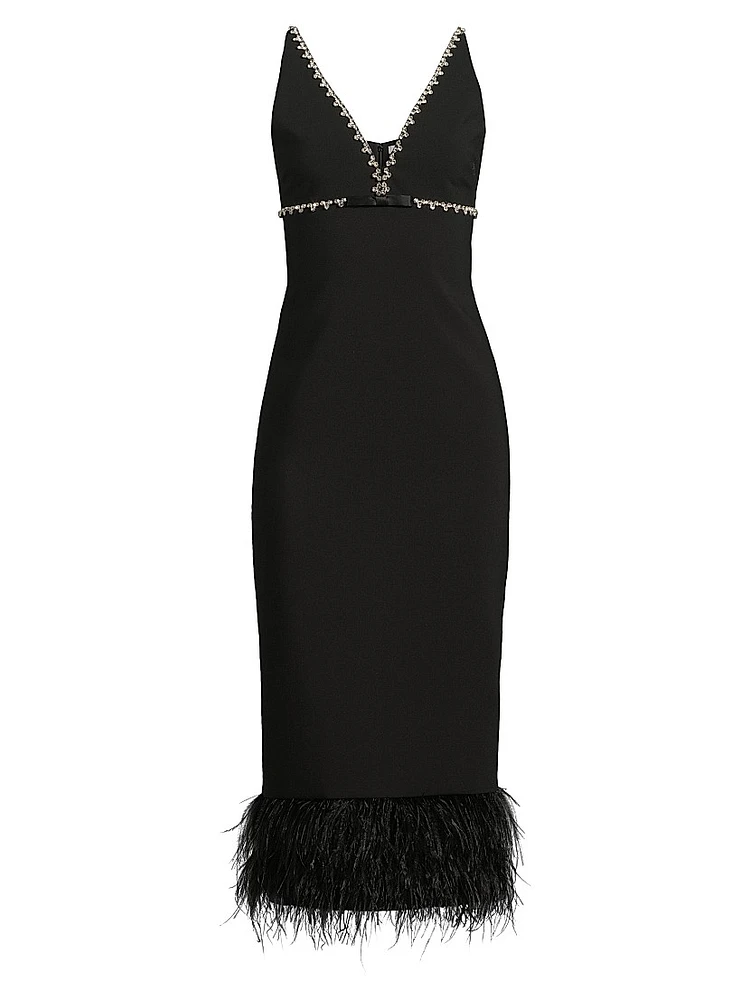 Nora Embellished Trim Feather Midi-Dress