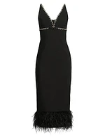 Nora Embellished Trim Feather Midi-Dress