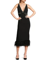 Nora Embellished Trim Feather Midi-Dress
