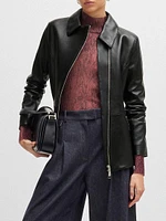 Leather Jacket with Asymmetric Two-Way Zip