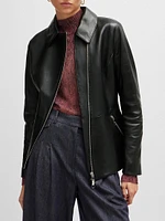 Leather Jacket with Asymmetric Two-Way Zip