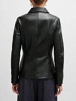 Leather Jacket with Asymmetric Two-Way Zip