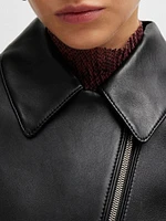 Leather Jacket with Asymmetric Two-Way Zip