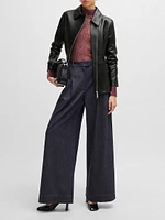 Leather Jacket with Asymmetric Two-Way Zip