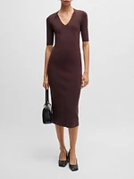 V-Neck Knitted Dress with Cropped Sleeves