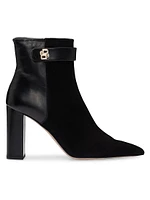 Block Heel Ankle Boots Suede and Leather