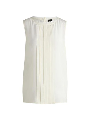 Pleat Front Sleeveless Blouse Washed Silk