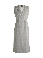 Wrap Front Dress Checked Virgin Wool Crepe