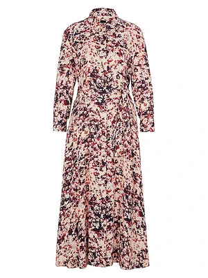 Long Sleeved Shirt Dress Floral Print Satin