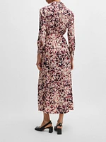 Long Sleeved Shirt Dress Floral Print Satin