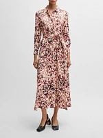 Long Sleeved Shirt Dress Floral Print Satin