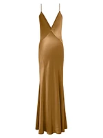 V-Neck Dress Silk Satin