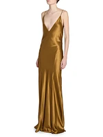 V-Neck Dress Silk Satin