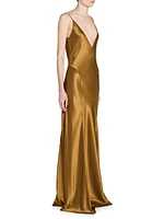 V-Neck Dress Silk Satin