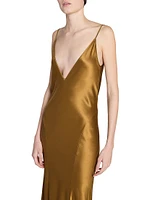 V-Neck Dress Silk Satin