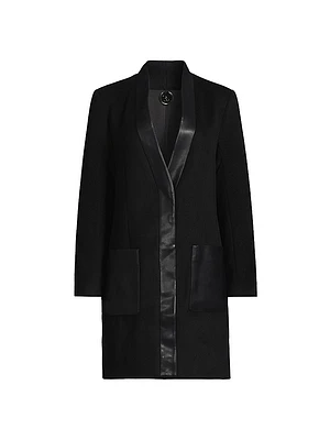Brigitta Wool Faux Leather-Trim Coat