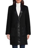 Brigitta Wool Faux Leather-Trim Coat