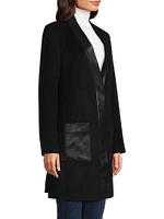 Brigitta Wool Faux Leather-Trim Coat