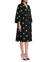 Nalo Embroidered Puff-Sleeve Midi-Dress