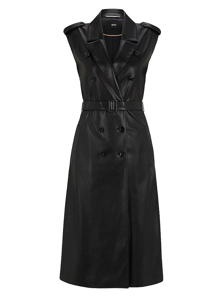 Faux-Leather Dress with Double-Breasted Front