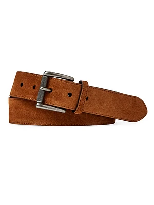 Suede Roller-Buckle Logo Belt