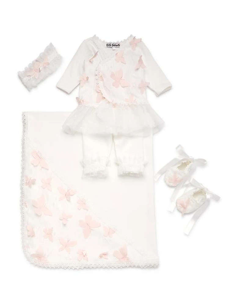 Baby Girl's 5-Piece Wrap Top, Pants, Headband, Booties & Blanket Set