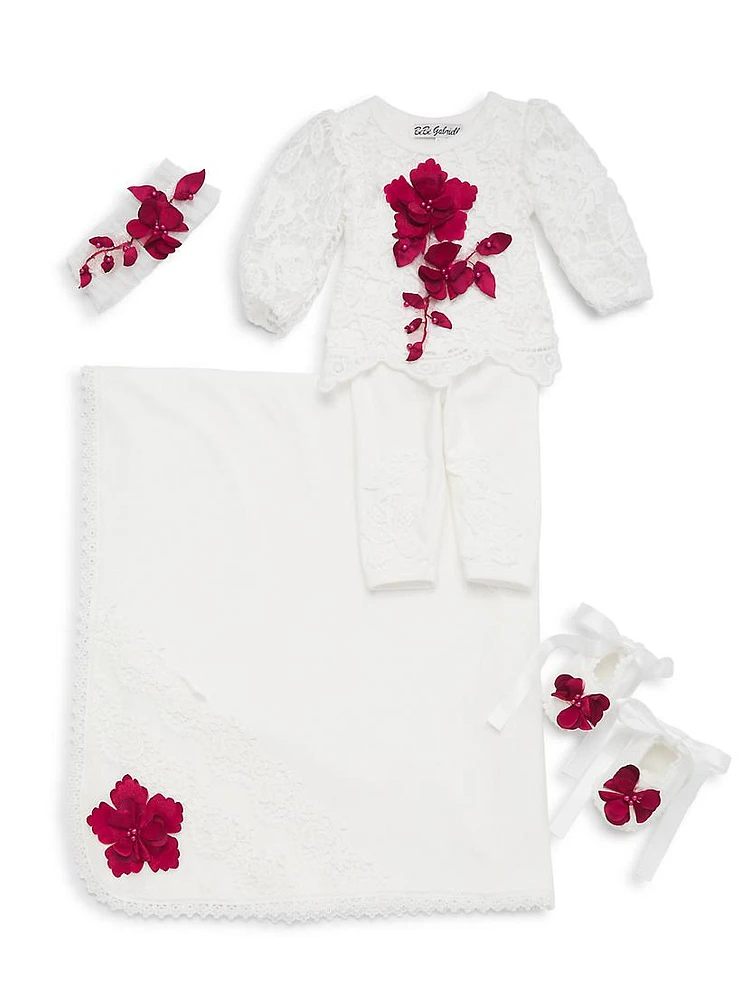 Baby Girl's 5-Piece Long-Sleeve Top, Pants, Headband, Booties & Blanket Set