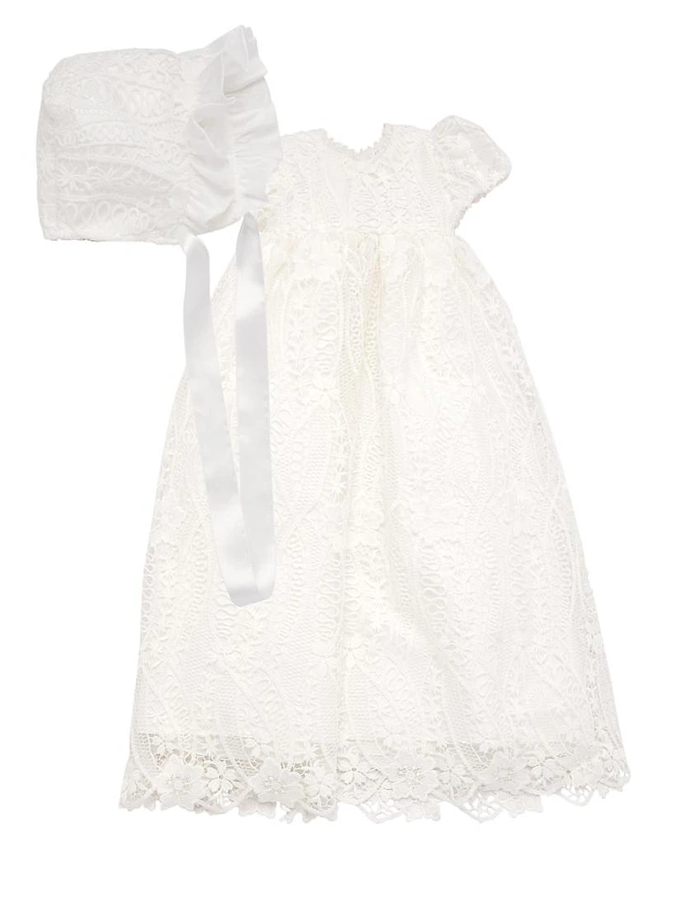 Baby Girl's Venice Lace Christening Gown & Bonnet Set