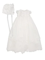 Baby Girl's Taffeta Tulle Christening Gown & Bonnet Set