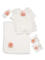 Baby Girl's 4-Piece Long-Sleeve Dress, Headband, Booties & Blanket Set