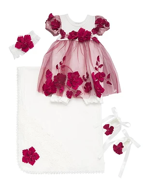 Baby Girl's 4-Piece Floral Dress, Headband, Booties & Blanket Set