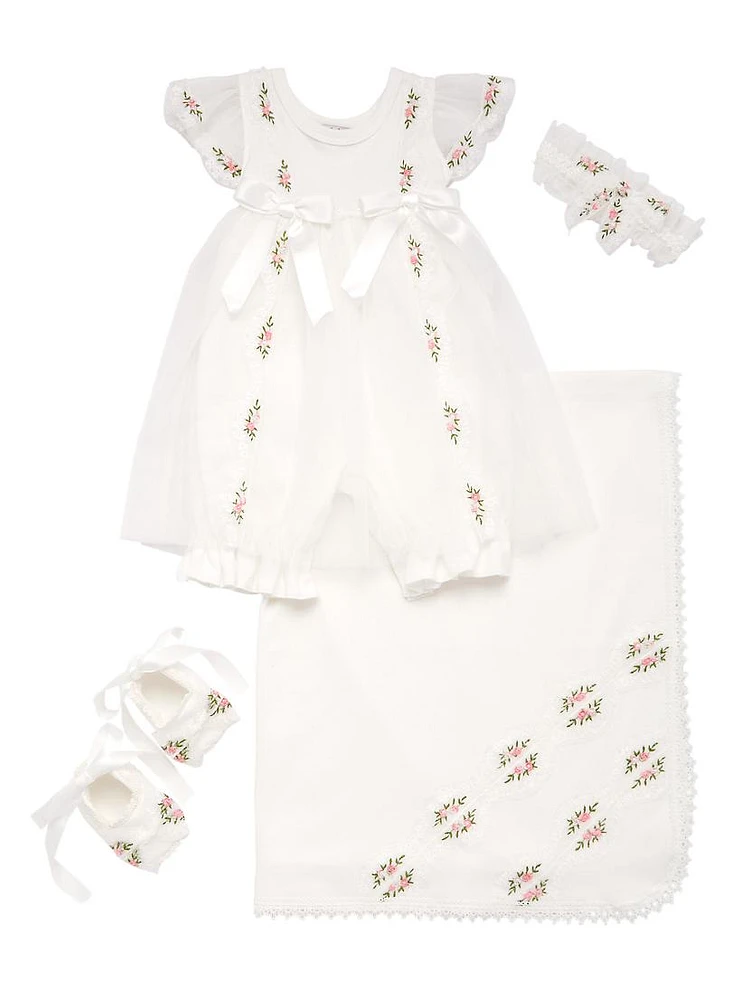 Baby Girl's 4-Piece Tulle Dress, Headband, Booties & Blanket Set