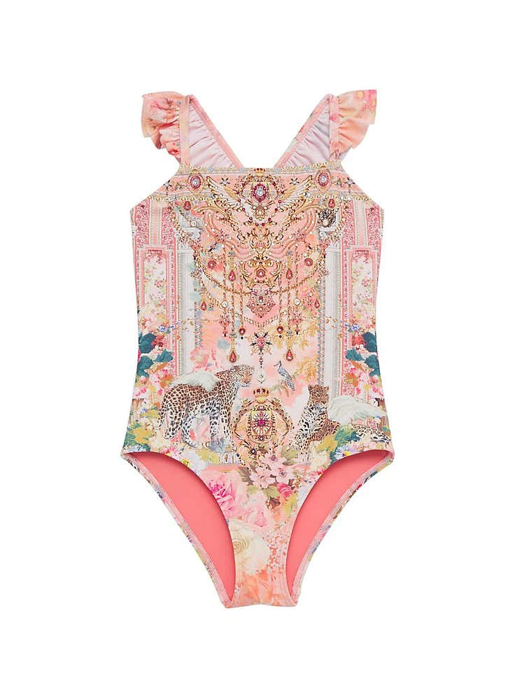 Little Girl's & Printed Ruffle-Trim One-Piece Swimsuit