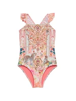 Little Girl's & Printed Ruffle-Trim One-Piece Swimsuit