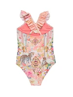 Little Girl's & Printed Ruffle-Trim One-Piece Swimsuit