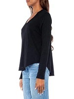 Long Sleeve V-Neck Raw Hem Shirttail