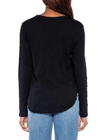 Long Sleeve V-Neck Raw Hem Shirttail