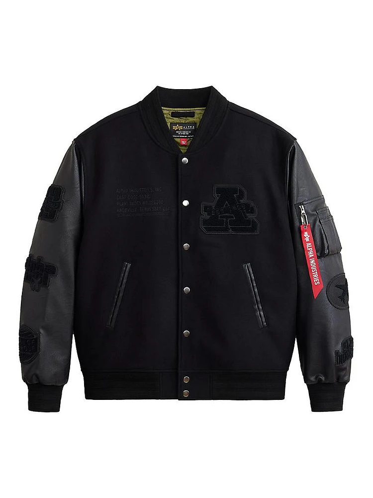 MA-1 Leather Sleeve Varsity Jacket