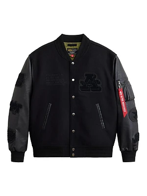MA-1 Leather Sleeve Varsity Jacket