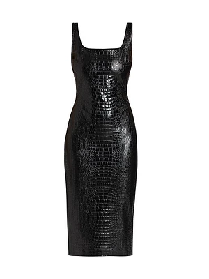 Crocodile-Embossed Faux Leather Minidress