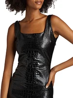 Crocodile-Embossed Faux Leather Minidress