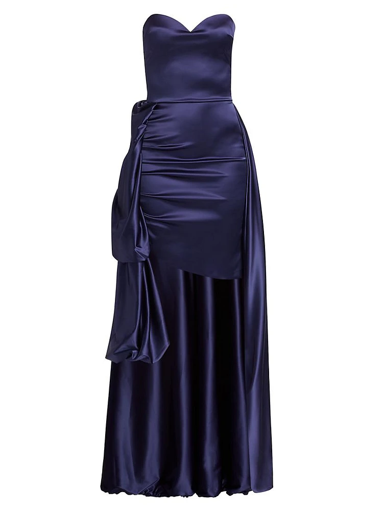 Docces Satin Strapless High-Low Gown