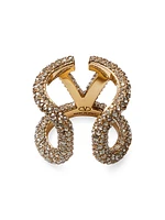 VLogo Signature Ring Metal and Swarovski Crystals