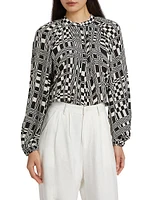 Elia Check Long-Sleeve Blouse