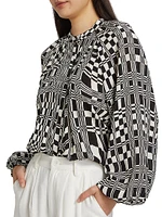 Elia Check Long-Sleeve Blouse