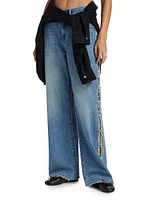 Pearly Side Cut-Out High-Rise Wide-Leg Jeans