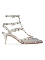 Rockstud Mesh Pumps with Crystals and Straps 65MM